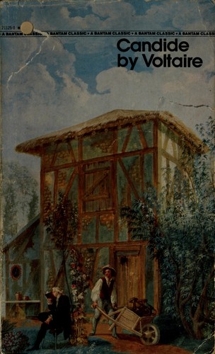 Cover of the Bantam Classic paperback edition of Candide by Voltaire, illustrated title page style design.